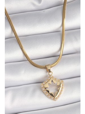 Ergün Collection 316L Çelik Gold Renk Italyan Zincir Zirkon Taşlı Kutup Yıldız Işleme Kadın Kolye