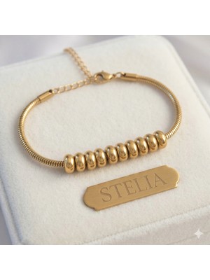 Çelik Gold - Altın Renk Oval Figürlü Bileklik