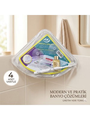 Direkstoktan Vakumlu Köşe Duş Rafı Şeffaf (21X21 Cm) 1 Adet Ürün