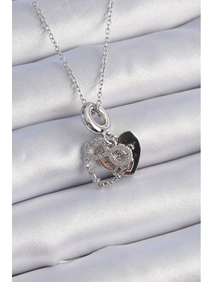 Ergün Collection 316L Çelik Gümüş Renk Zirkon Taşlı Sonsuzluk Kalp Figür Charm Model Kadın Kolye