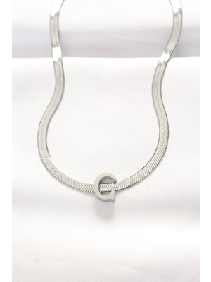 Ergün Collection 316L Çelik C Harfli Silver Renk Italyan Zincirli Kolye