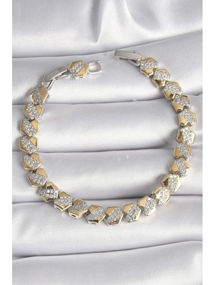 Ergün Collection Pirinç Mix Renk Kalp Model Zirkon Taşlı Vıp Seri Kadın Bileklik