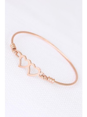 Ergün Collection Rose Çelik Çift Kalp Figürlü Erkek Kelepçe Bileklik
