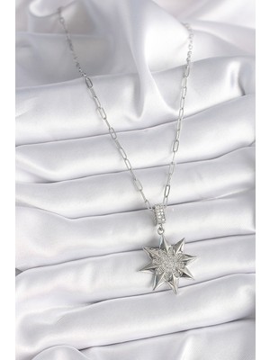 Ergün Collection 316L Çelik Gümüş Renk Zirkon Taşlı Kutup Yıldızı Model Kadın Kolye