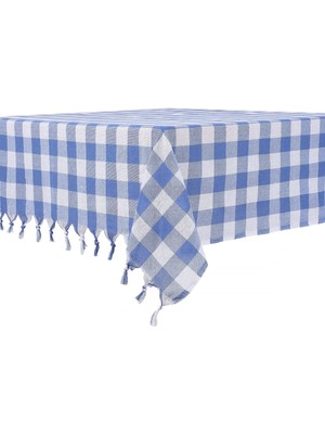 Braventa Collection Destalya Masa Ortusu, 140 x 140 cm Mavi Kareli Masa ORTUSU%100 Pamuk Piknik Ortusu, Damali Sofra Ort