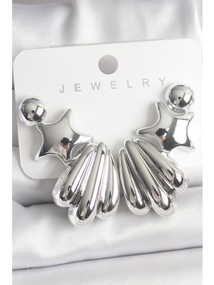 Ergün Collection Gümüş Renk Yıldız Deniz Kabuğu Model Ccb Plastik Kadın Küpe Seti