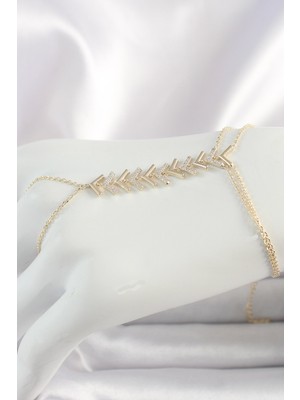 Ergün Collection Pirinç Gold Renk Zirkon Taşlı V Model Kadın Şahmeran