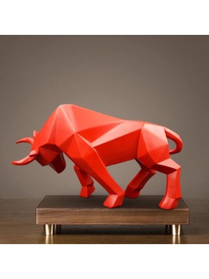 Braventa Collection Sume Dekoratif Modern Büyük Boy Kübik Boğa Biblo Heykel Ev Ofis Dekor Ev Aksesuarları Kırmızı
