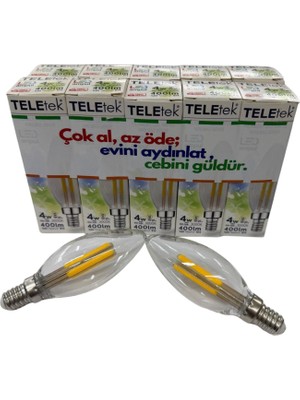 Teletek E14 Duy Filament LED Ampul 4W - 10'lu Avantaj Paketi - 3000K Günışığı