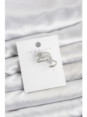 Ergün Collection Gümüş Renk Zirkon Taşlı Yıldız Model Kıkırdak Earcuff Küpe