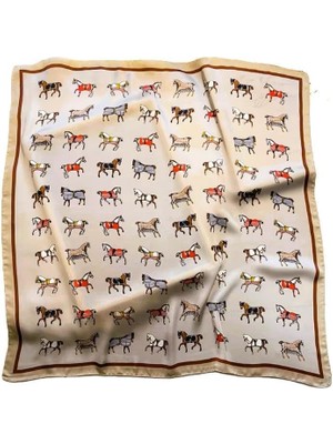 Braventa Collection At Desenli Fular, Bej, 70X70 Cm, Polyester, Klasik Stil, Kadın