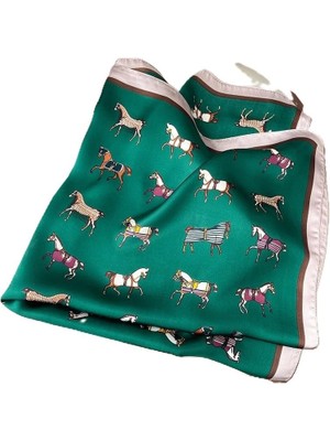 Braventa Collection Yeşil At Figürlü Eşarp Fular 70X70CM