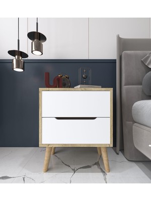 Braventa Collection Vm Vertex Mobilya Komodin 2 Çekmeceli Yatak Odası Bebek Odası Safir Meşe-Beyaz Safir Meşe-Beyaz
