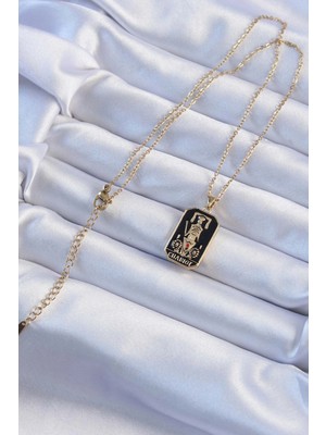 VeraGlobe Buğz 316L Çelik Zincir Altın Renk Siyah Mineli Tarot Kolye - Buğz