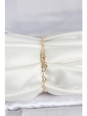 VeraGlobe Buğz cm 14K Gold Renk Kalpli Zincir Model Kadın Bileklik - Buğz