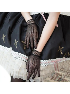 VeraGlobe Buğz Siyah Renk Likralı File Eldiven Parmaklı Örgü Eldiven Yetişkin Boy - Buğz