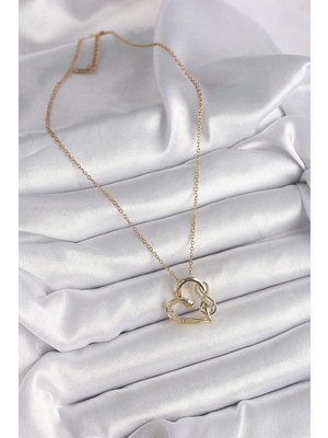 VeraGlobe Buğz 316L Çelik Gold Renk Zincir Zirkon Taş Detaylı Kalp Model Sonsuzluk Detay Kadın Kolye - Buğz