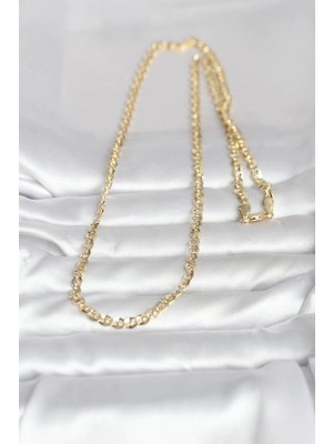 VeraGlobe Buğz cm 14K Gold Renk Yassı Oval Zincirli Model 60 cm Kadın Kolye - Buğz