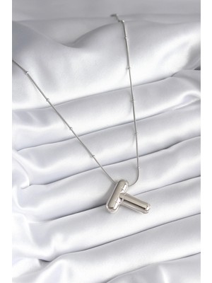 VeraGlobe Buğz 316L Çelik Gümüş Renk Bubble "t" Harf Model Kadın Kolye - Buğz