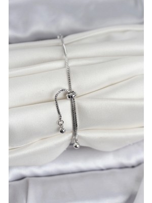 VeraGlobe Buğz Gümüş Renk Zincir Model Zirkon Taşlı Pirinç Asansörlü Kadın Bileklik - Buğz