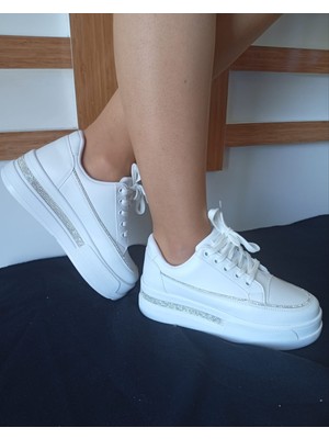 Ergün Collection Kadın Yüksek Taban Rahat Şık Günlük Spor Ayakkabı Beyaz Renk