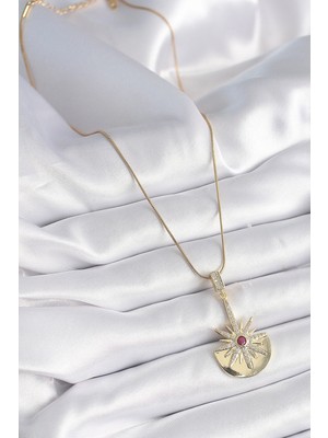 VeraGlobe Buğz 316L Çelik Gold Renk Zirkon Taşlı Yıldız Model Kadın Kolye - Buğz