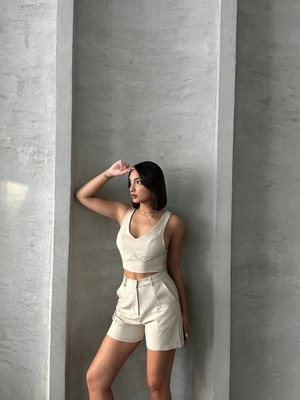 Ergün Collection Şortlu Keten Takım S255014