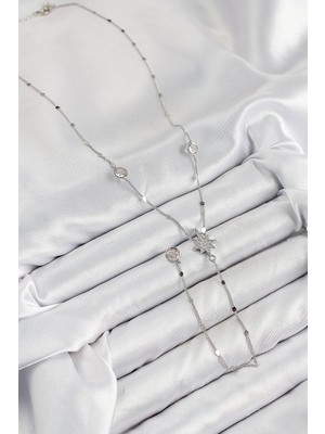 VeraGlobe Buğz Pirinç Zirkon Taşlı Kutup Yıldızı Model Gümüş Renk Y Kolye - Buğz