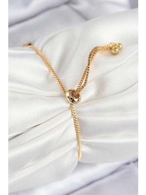 VeraGlobe Buğz Pirinç Zirkon Taşlı Kare Model Gold Renk Asansörlü Kadın Bileklik - Buğz