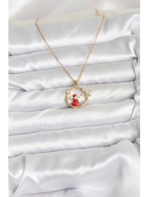 VeraGlobe Buğz 316L Çelik Zincir Gold Zirkon Taşlı Yılbaşı Tema Kadın Kolye - Buğz