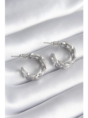 VeraGlobe Buğz Pirinç Gümüş Renk Zirkon Taşlı Zincir Model Kadın Küpe - Buğz