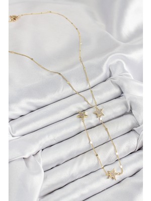 VeraGlobe Buğz Pirinç Zirkon Taşlı Yıldız Model Gold Renk Y Kolye - Buğz