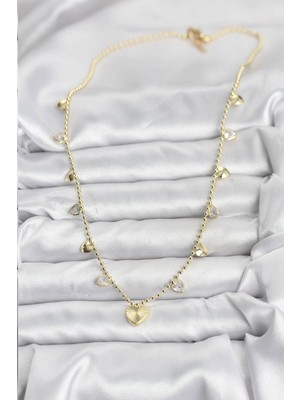 VeraGlobe Buğz Pirinç Gold Renk Kalp Model Kadın Kolye - Buğz