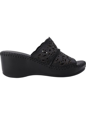 Albini Hakiki Deri Lazer Kesim Dolgu Topuk Kadın Terlik | ALB26600602Y