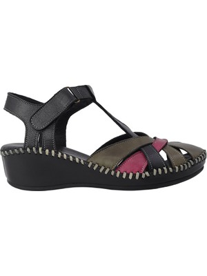 Albini Hakiki Deri Comfort Dolgu Topuk Kadın Sandalet | ALB2660209Y