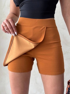 Ergün Collection Kapaklı Şort Etek Camel S208