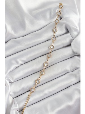 VeraGlobe Buğz Pirinç Gold Renk Zirkon Taşlı Kadın Bileklik - Buğz