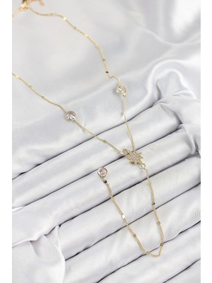 VeraGlobe Buğz Pirinç Zirkon Taşlı Kutup Yıldızı Model Gold Renk Y Kolye - Buğz