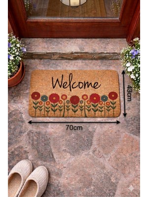 Renkli Çiçekler Desenli Coco Görünümlü Kapı Önü ve Iç Mekan Paspası