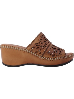 Albini Hakiki Deri Lazer Kesim Dolgu Topuk Kadın Terlik | ALB26600602Y