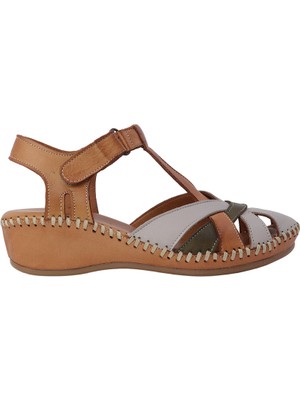 Albini Hakiki Deri Comfort Dolgu Topuk Kadın Sandalet | ALB2660209Y