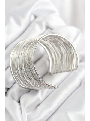 VeraGlobe Buğz Pirinç Tel Sarma Model Gümüş Renk Kadın Bileklilk - Buğz