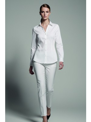 Şiir Sonora Kadın Slim Fit Dar Kesim Vücuda Oturan Uzun Kollu Düğme Detaylı Basic Gömlek - Beyaz