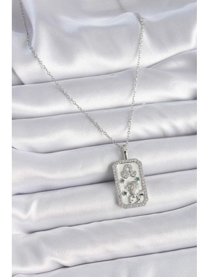 VeraGlobe Buğz 316L Çelik Gümüş Renk Zincir Aslan Burcu Zirkon Taşlı Kadın Kolye - Buğz