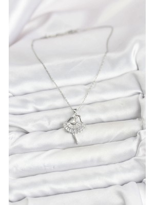 VeraGlobe Buğz 316L Çelik Gümüş Renk Balerin Model Kadın Kolye - Buğz