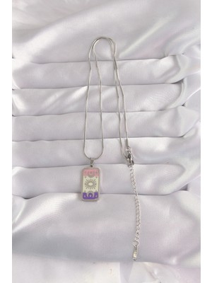 VeraGlobe Buğz 316L Çelik Gümüş Renk Karışık Mineli Ay Figür Tarot Kolye - Buğz