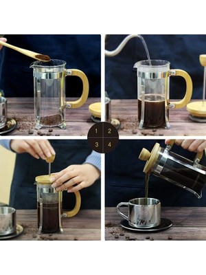 VeraGlobe Buğz Ahşap Detaylı 600 ml Cam French Press
