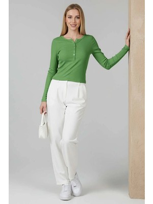 Ergün Collection Çıtçıt Detaylı Bluz Yeşil