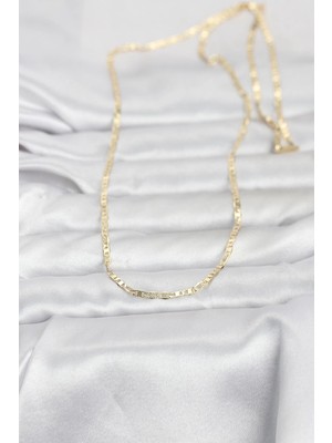 VeraGlobe Buğz cm 14K Gold Renk Lazerli Yassı Model Zincirli 60 cm Kadın Kolye - Buğz