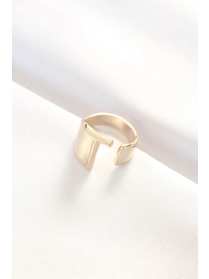 VeraGlobe Buğz T Harfli Altın Renk Ayarlanabilir Yüzük - Buğz